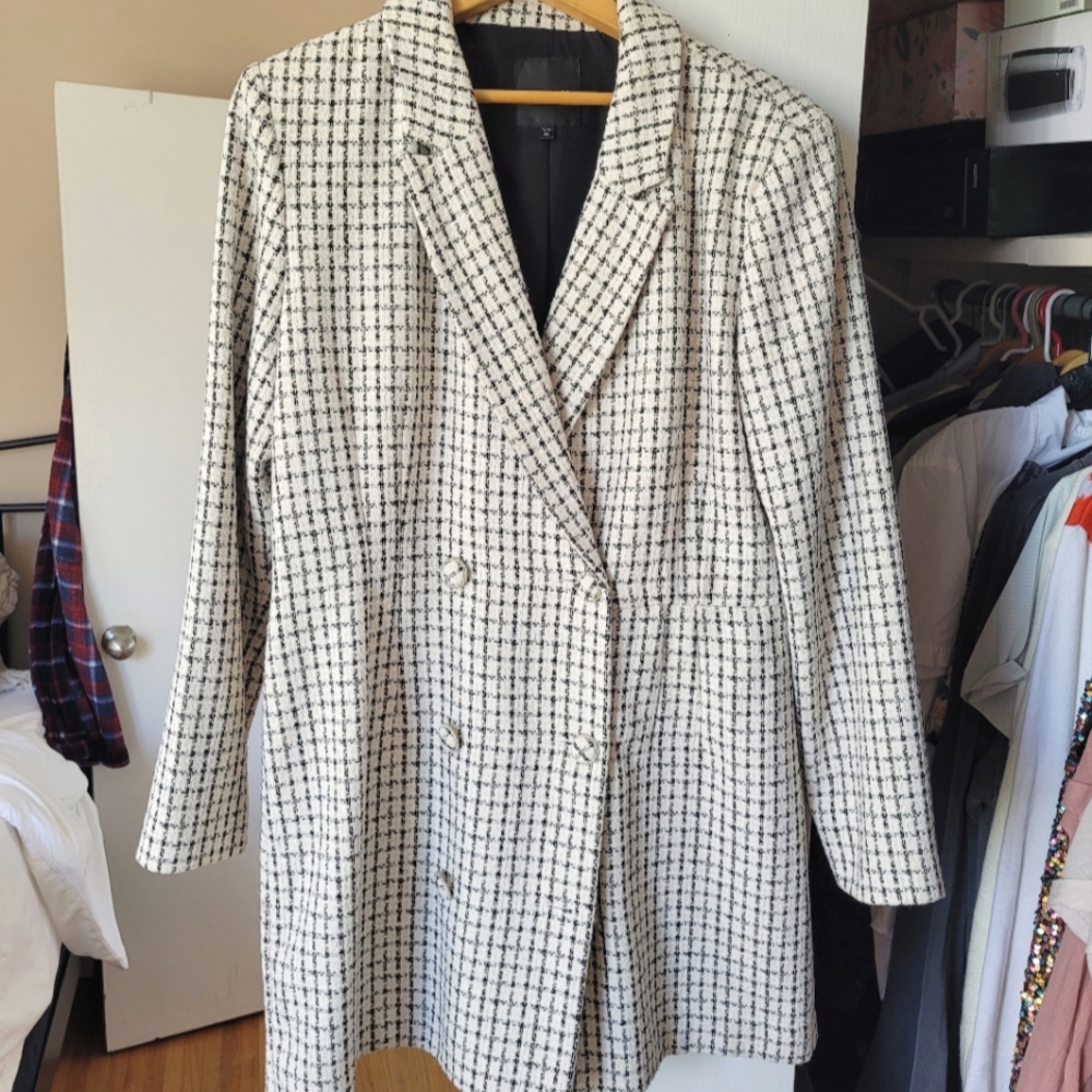Dynamite xl cream black plaid tweed blazer romper